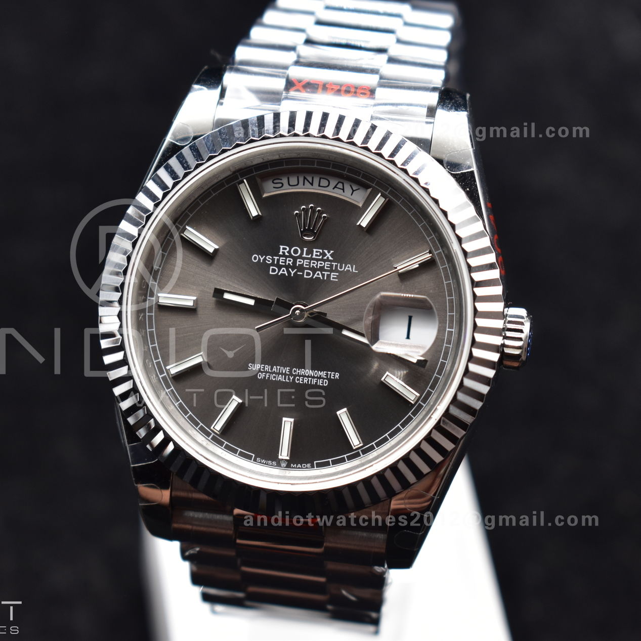 DayDate 40 GMF Tungsten Weighted 904L Steel Grey Dial Stick Markers On President Bracelet A2836 V2